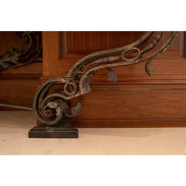 Custom Iron Work & Bronze Marble Top Console Table For Sale - Image 4 of 16