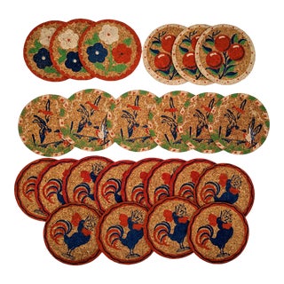 1930's Cork Coasters by Lowell- 24 Pieces For Sale