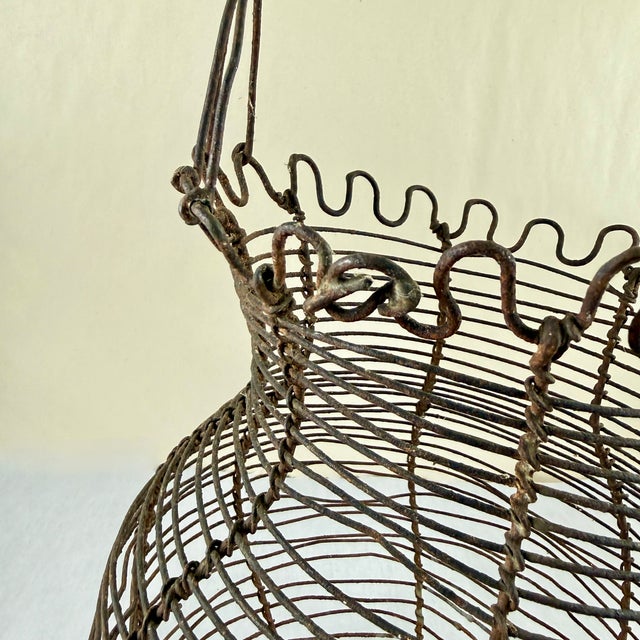 Antique French Handmade Iron Wire Kitchen Egg Basket For Sale - Image 10 of 14