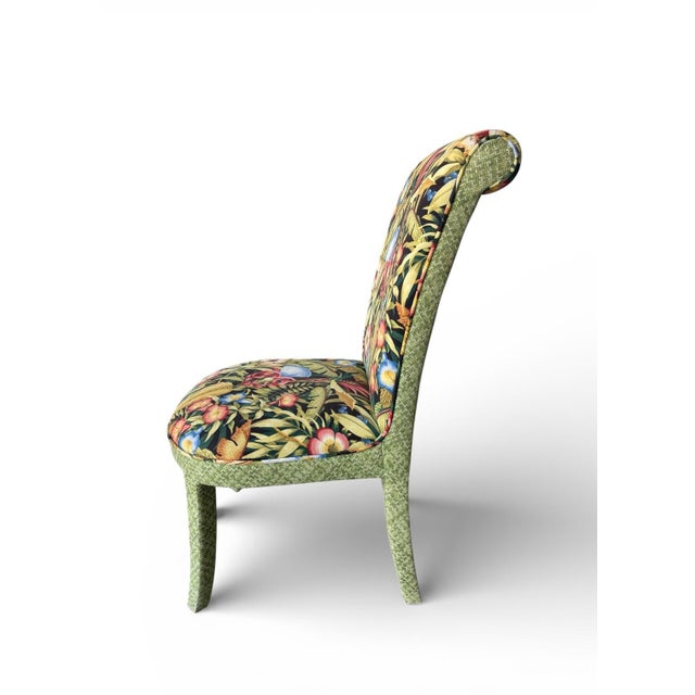 Contemporary Parsons Style Dining Chairs With Rounded Apron and Tapered Legs in Tropical Botanical Upholstery, Set of 4 For Sale - Image 3 of 12