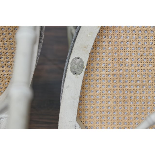 Late 20th Century Baker Furniture Faux Bamboo Accent Chairs with Upholstered Linen Cushions, Pair For Sale - Image 12 of 12
