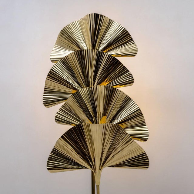 Italian Brass Gingko Floor Lamp in the style of Tommaso Barbi, 2000 For Sale - Image 6 of 11