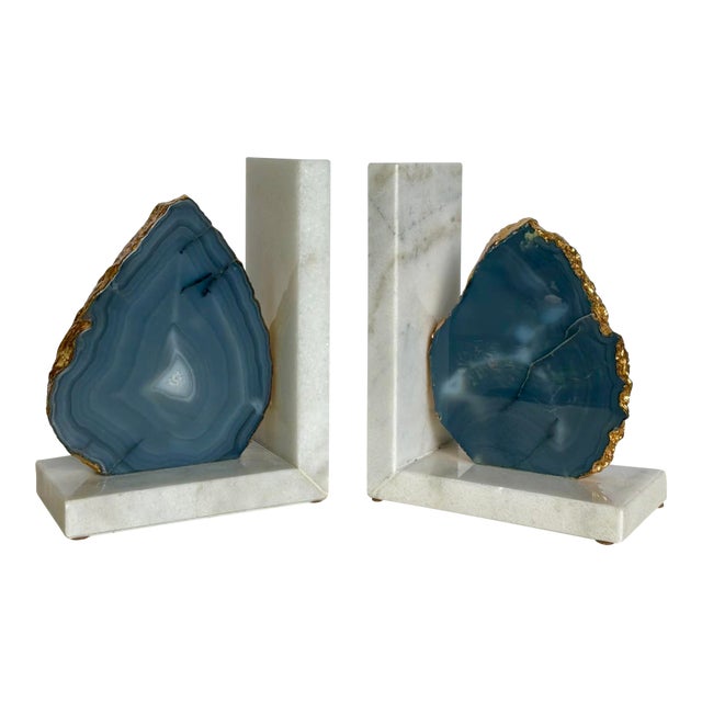 Modern Sliced Agate and Marble Aysha Bookends Set of 2 For Sale
