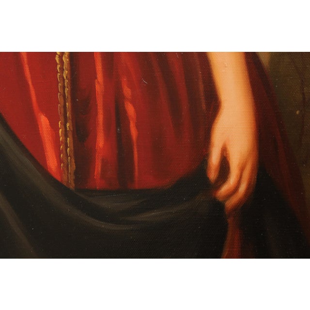 Artist Signed Portrait of Lady in Red Dress Painting on Canvas For Sale - Image 4 of 13