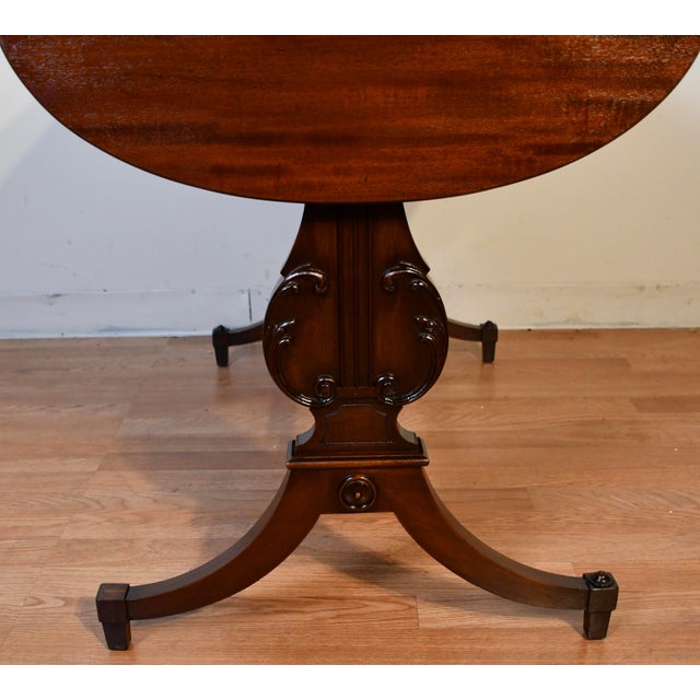 1930s English Regency Style Mahogany Lyre Base Drop-Leaf Sofa Table For Sale - Image 13 of 18