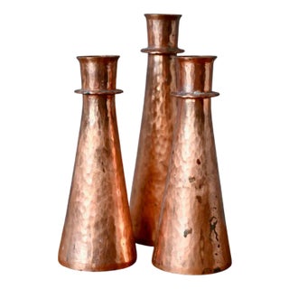 Vintage Swedish Candlesticks in Hammered Copper, Set of 3 For Sale