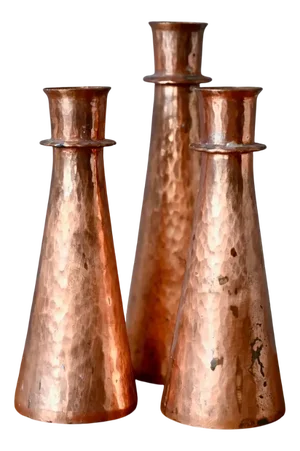 Vintage Swedish Candlesticks in Hammered Copper, Set of 3