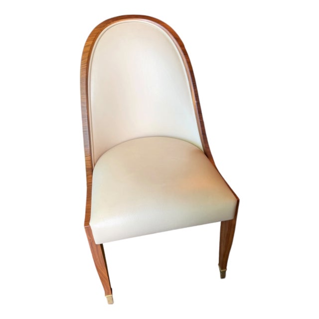 1 of 12 Cygal Art Deco Walnut & Leather Spoon Back Dining Chair For Sale
