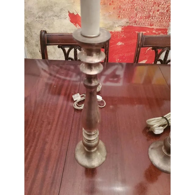 Mid-Century Modern Pair Mid-Century Modern Silvered Candlestick Lamps For Sale - Image 3 of 4