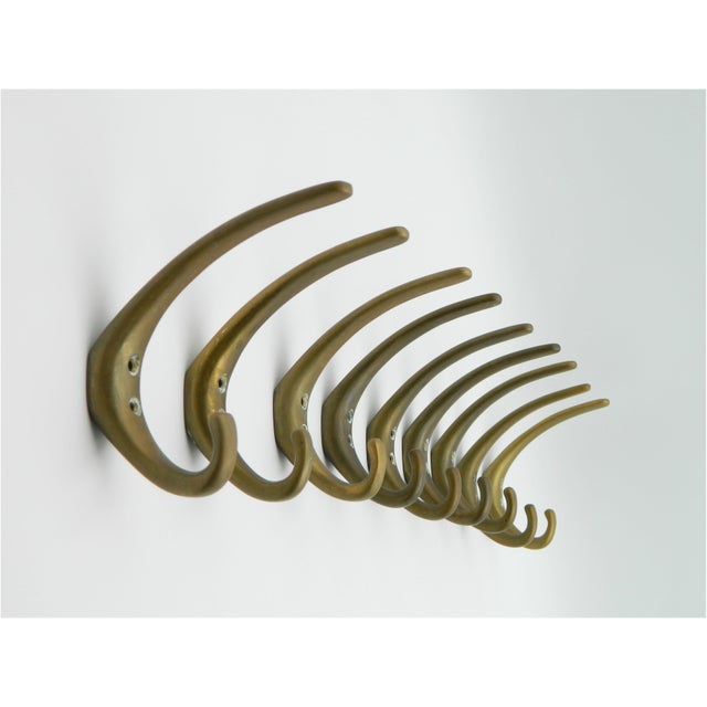 Gold Coat Hooks in Brass by Franz Hagenauer for Werkstätte Hagenauer Wien, 1950s, Set of 9 For Sale - Image 8 of 10