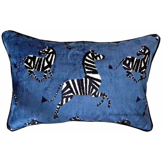 Upscale Sapphire Velvet Zebra Lumbar Pillow Chairish