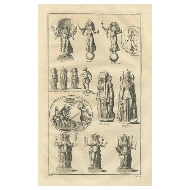 Bernard de Montfaucon, Roman Goddess Statues and Reliefs, 1721, Copper Engraving on Paper For Sale - Image 9 of 9