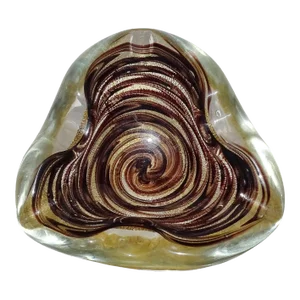 Vintage Murano Dark Purple Swirling Pattern Heavy Gold Flecks Italian Art Glass Bowl Catchall Ashtray