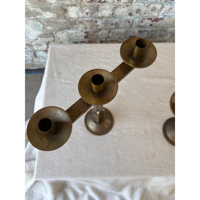 Metal Pair of Vintage Italian Brass Candelabras – Sourced in Parma, Italy For Sale - Image 7 of 12