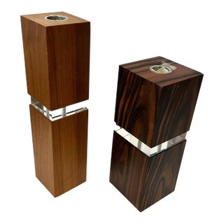1990s David Linley Coromandel Cuboid Veneered Wood Candle Holders- Set of 2 For Sale
