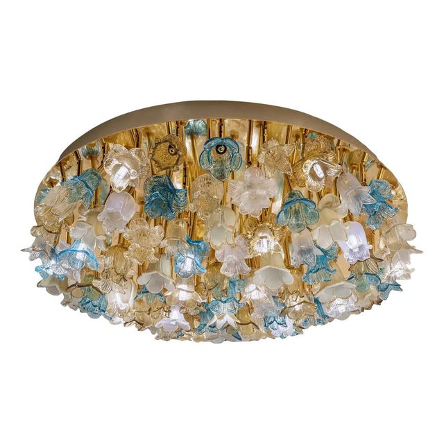 Glass Decorative Gold Murano Glass Flush Mount with Floral Motif by Simoeng for Simoeng For Sale - Image 7 of 7