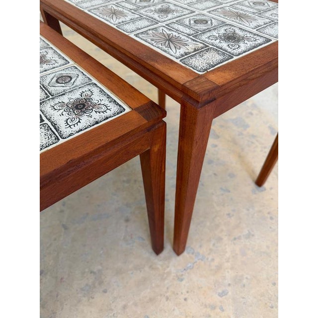 Nesting Tables in Teak and Danish Tiles, Set of 3 For Sale - Image 9 of 11