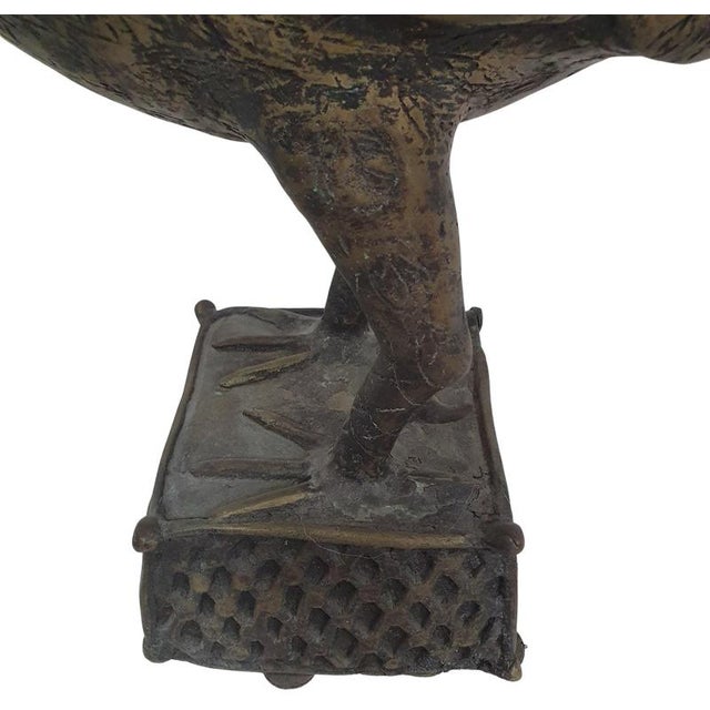 Large Bronze Brass African Benin Rooster For Sale - Image 6 of 7