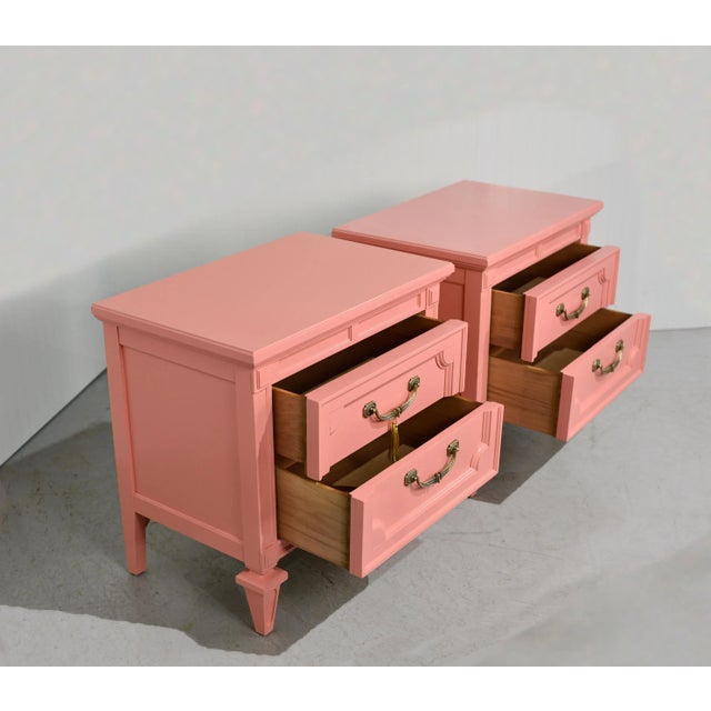 1970s Transitional Pair of Nightstands in Coral Pink - Newly Painted For Sale In Chicago - Image 6 of 12