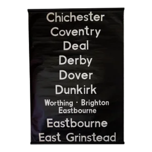 Mid Century Uk British Bus Transit Sign on Linen | Coventry Brighton Derby