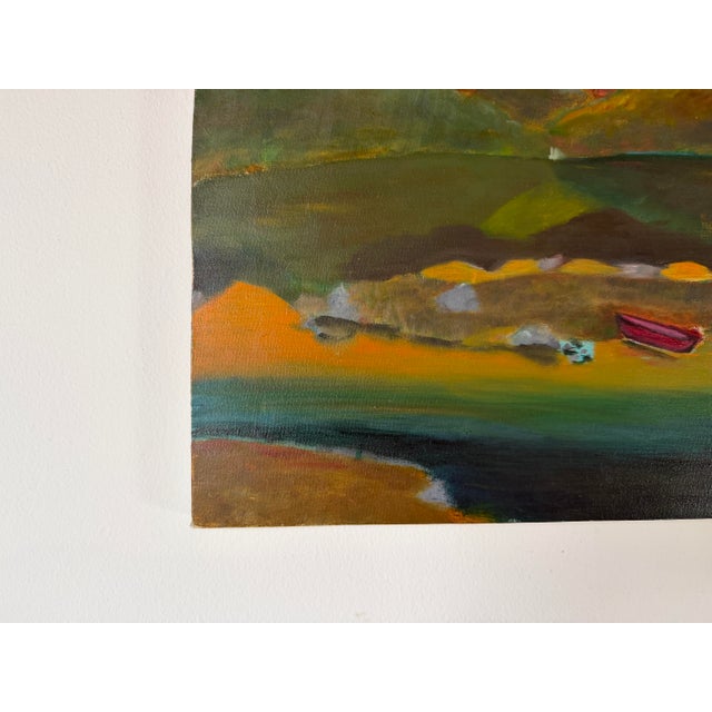 Orange Vintage Expressionist Mountain Landscape Sunset Oil Painting on Canvas – Unframed For Sale - Image 8 of 11