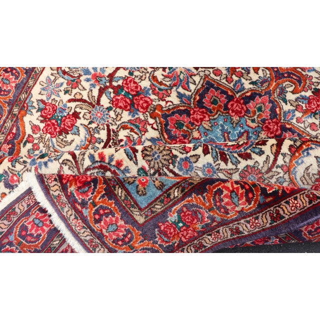 Vintage Persian Bidjar Rug With Ivory Field and Blue Medallion Design For Sale - Image 10 of 11