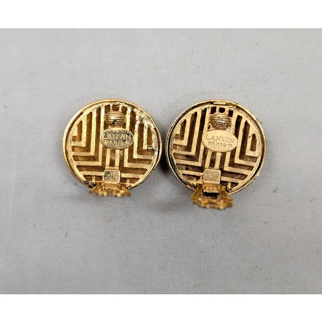Gold Vintage 1980s Signed Lanvin Paris Round Domed Swirl Clip Earrings-2 Pieces For Sale - Image 8 of 8