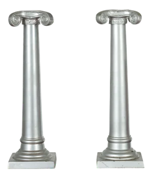 Silver over Bronze Column Candlesticks with Large Ionic Capitals - A Pair