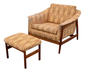 Folke Ohlsson Designed Lounge Chair + Ottoman for Dux in Danish Teak