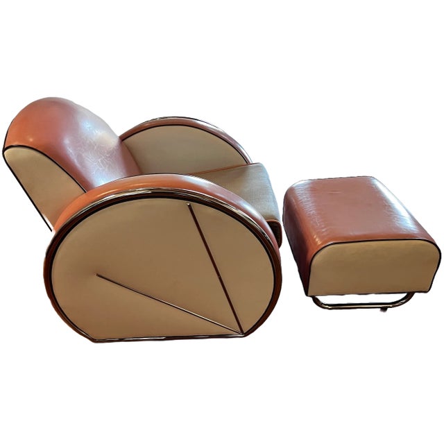 Textile 1980s Deco Streamline Moderne, Tubular Chrome, Sofa, Chair and Ottoman Custom Made by Jazz- Art Deco Revival Interiors California / New York For Sale - Image 7 of 12