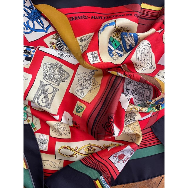 Red HERMES CHIFFRES et MONOGRAMMES red silk scarf 1986 France For Sale - Image 8 of 11