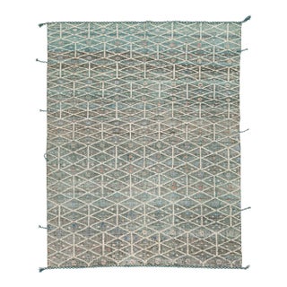 Modern Moroccan Style Geometric Rug – Hand-Knotted Teal & Charcoal Wool 9x12 For Sale