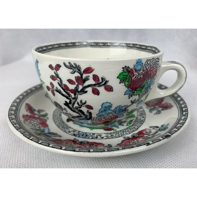 Ceramic Indian Tree Pattern Cups & Saucers by Wood’s Burslem, England - Service for 8 For Sale - Image 7 of 8
