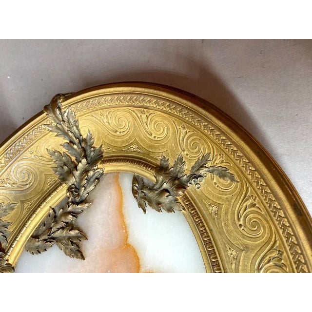 Alabaster 19th Century French Bronze Tray With Inset Alabaster Stone Center For Sale - Image 8 of 13