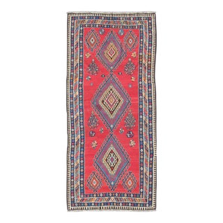Antique Qashqai Kilim Gallery Rug With Geometric Diamond Design For Sale