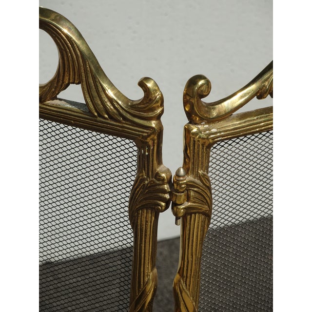 Vintage French Country Brass W Mesh Three Panel Fireplace Screen For Sale - Image 10 of 15