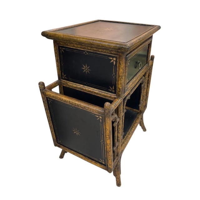 1980s Chinoiserie Tortoise Faux-Bamboo Side Table & Magazine Rack For Sale In West Palm - Image 6 of 12