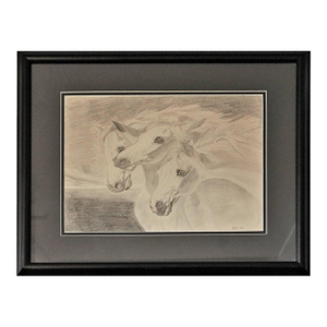 1950s Signed and Dated Pencil Drawing of Three Horses