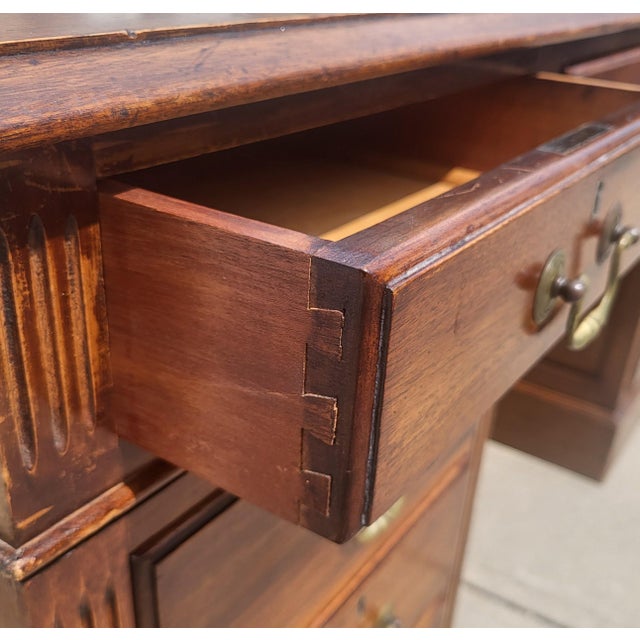 Vintage American Regency Style Tooled Leather Top Writing Executive Desk For Sale - Image 15 of 15