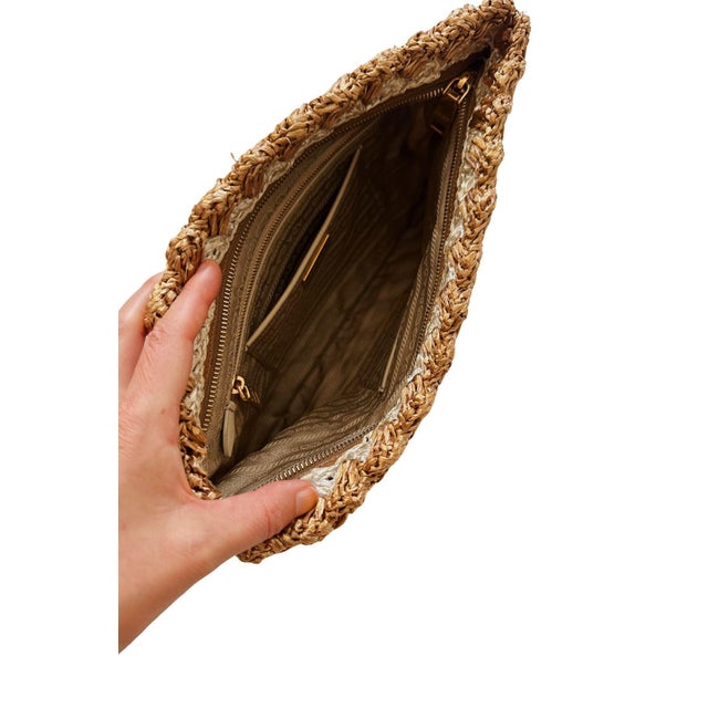 Brown Vintage Prada Raffia Clutch For Sale - Image 8 of 10