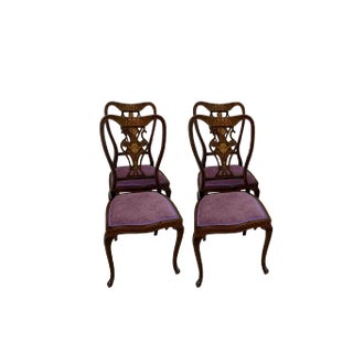 Victorian Marquetry Inlaid Chairs, Set of 4 For Sale