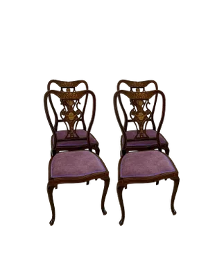 Victorian Marquetry Inlaid Chairs, Set of 4