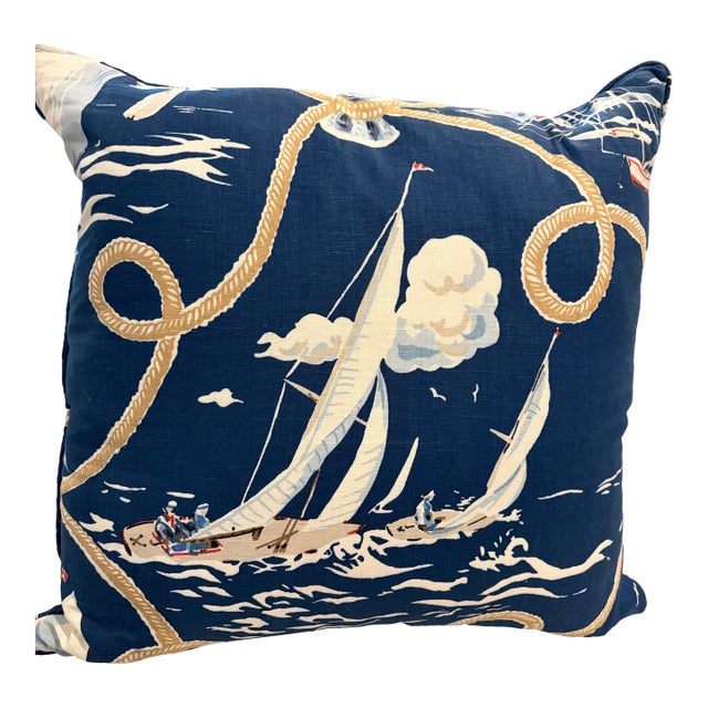 Pair of Custom Pillows in Schumacher :Summer Regatta For Sale