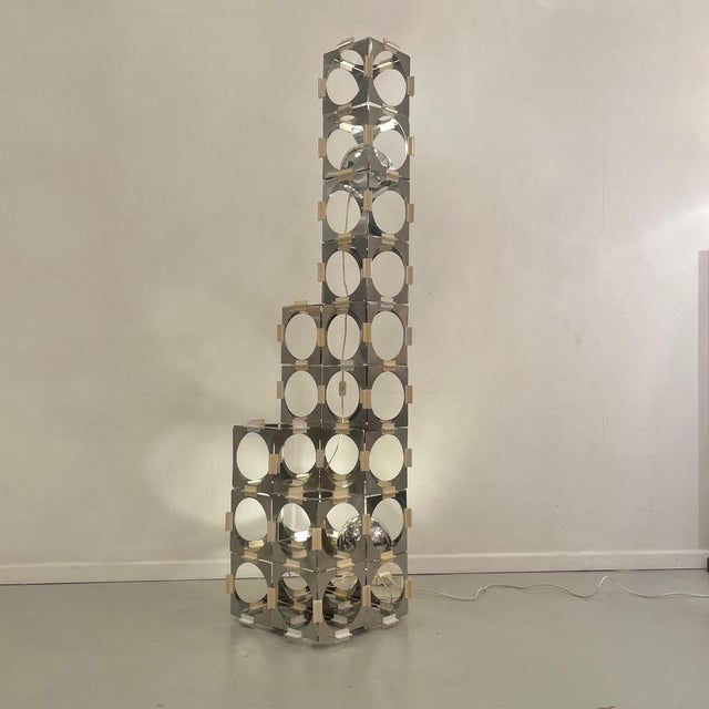 Metal Modular Floor Lamp in Brushed and Polished Stainless Steel from Reggiani, Italy, 1970s For Sale - Image 7 of 17