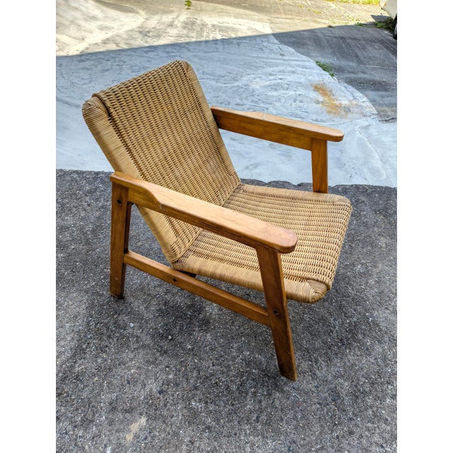 Brown Italian Armchair with Woven Seat, 1960s For Sale - Image 8 of 8