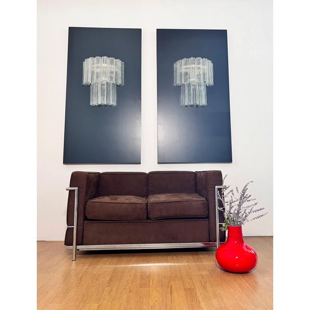 Vintage Murano Glass Tube Wall Sconces with 13 Transaparent Glass Tube, 1990s, Set of 2 For Sale - Image 4 of 17