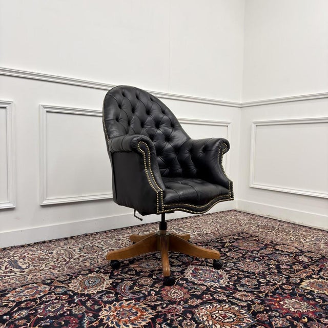 Wood Classic English Chesterfield Desk Chair in Black For Sale - Image 7 of 8