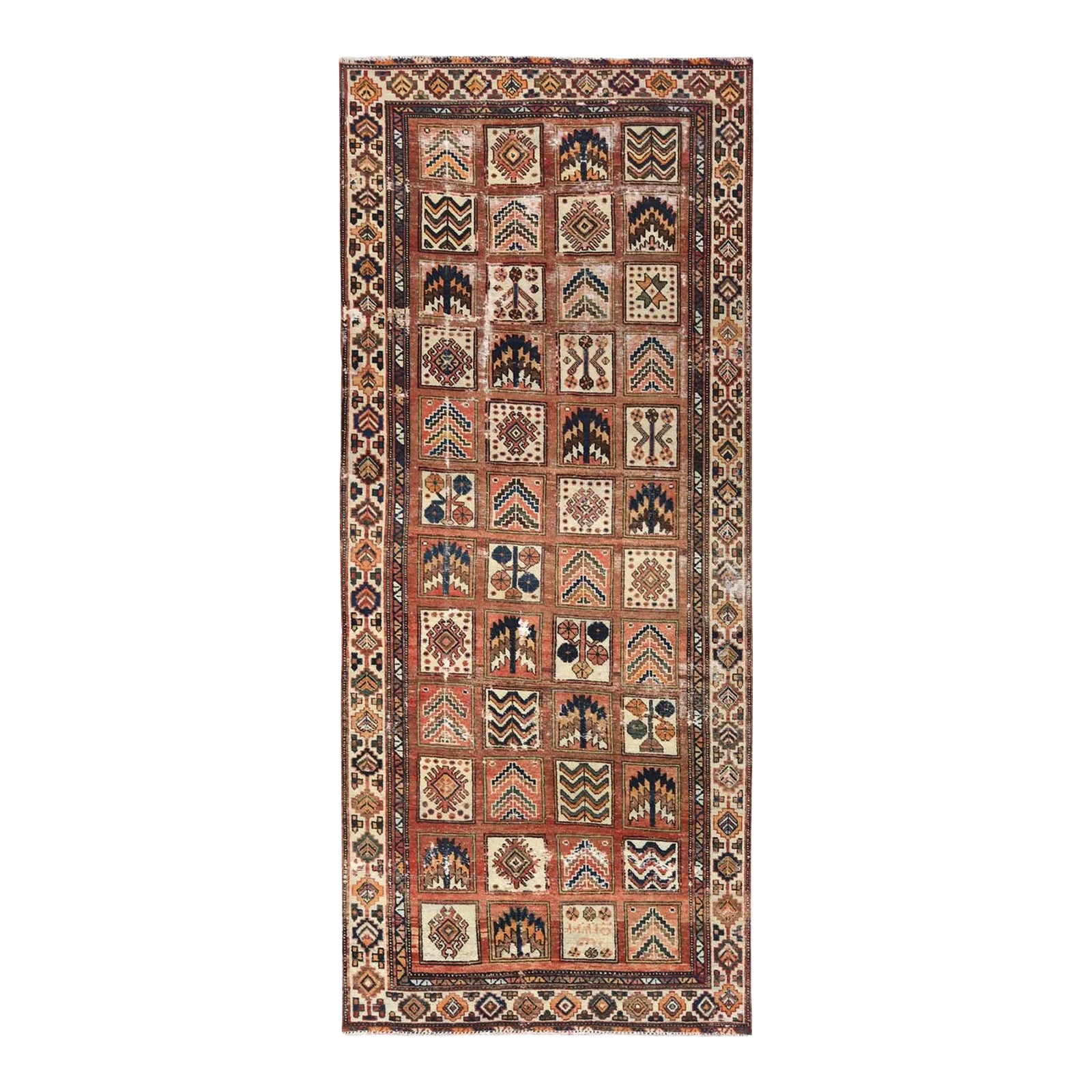 1960s Hazelnut Brown, Vintage Persian Bakhtiar With Garden Block Design ...