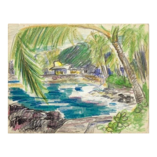 1940s Kona Inn Kailua Bay Hawaii Drawing by Grace Spongberg For Sale