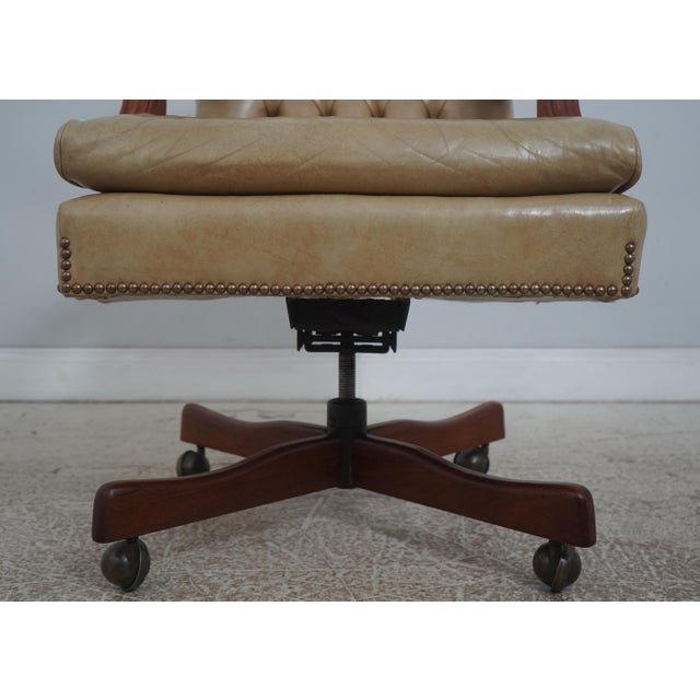 Classic Leather Tufted Rolling Desk Chair For Sale - Image 12 of 18